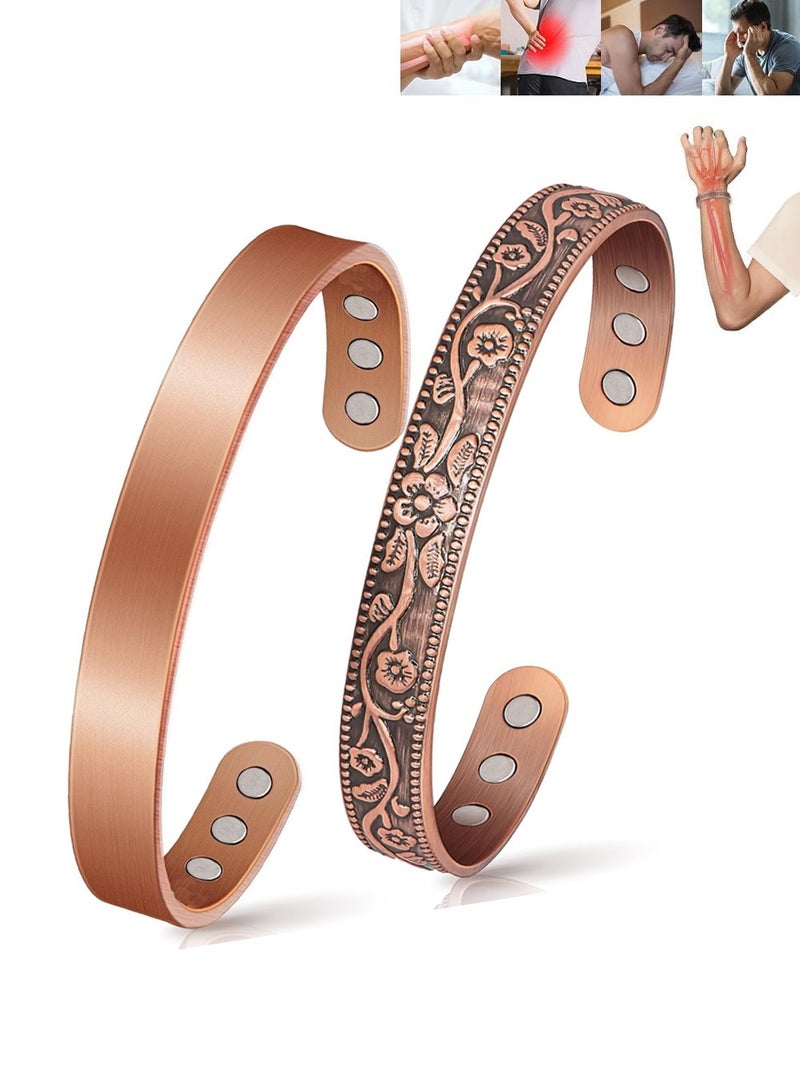 Trikeel 2pcs Copper Bracelets for Women Men: Lymph Detox Magnetic Bracelet, 100% Pure Copper Bracelet with 6 Magnets 3500 Gauss - Copper Jewelry Gifts - Image 1